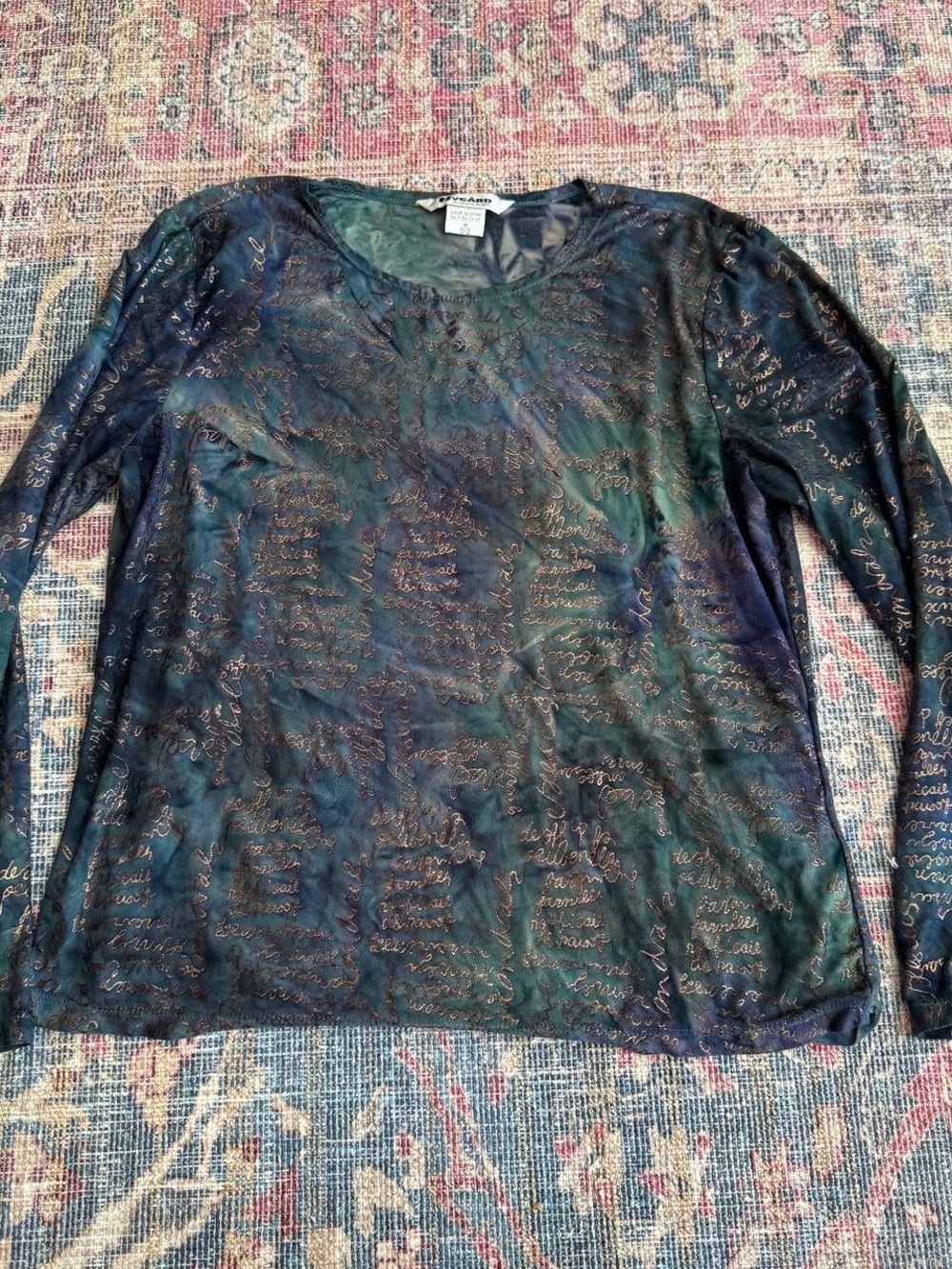 Vintage Green Blue Long-Sleeve Top